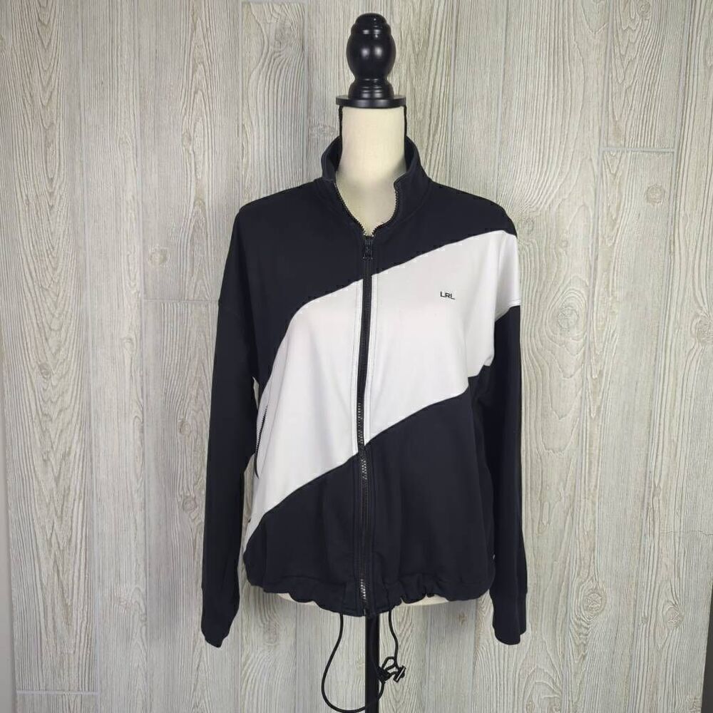 Vintage Lauren Ralph Lauren LRL Women Size XL Black White Zip Up Jacket